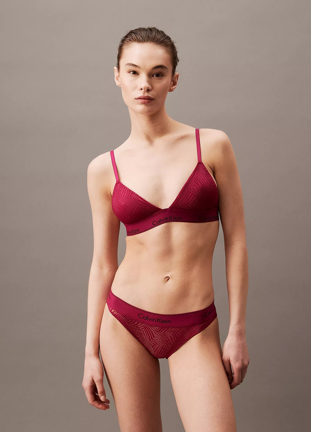 Бордовий тріенджел бюстгальтер Calvin Klein без кісточок нейлон
