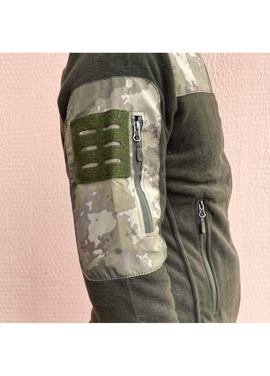 Кофта флисовая мужская военная тактическая с липучками под шевроны ВСУ (ЗСУ) Мультикам Турция L 7122 хаки Power (254440682)