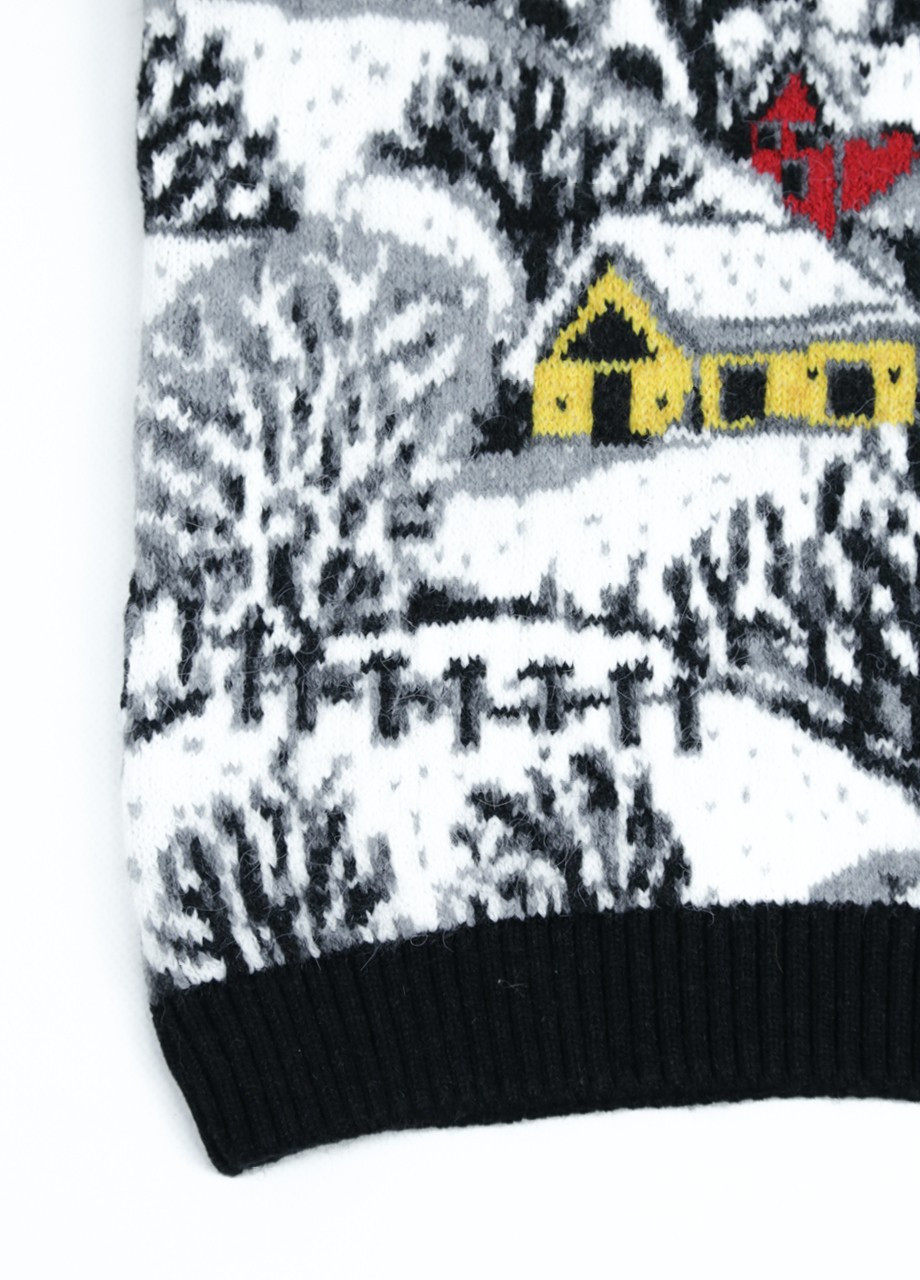 Черный зимний свитер для мальчика черный теплый с зимним принтом Pulltonic Прямая