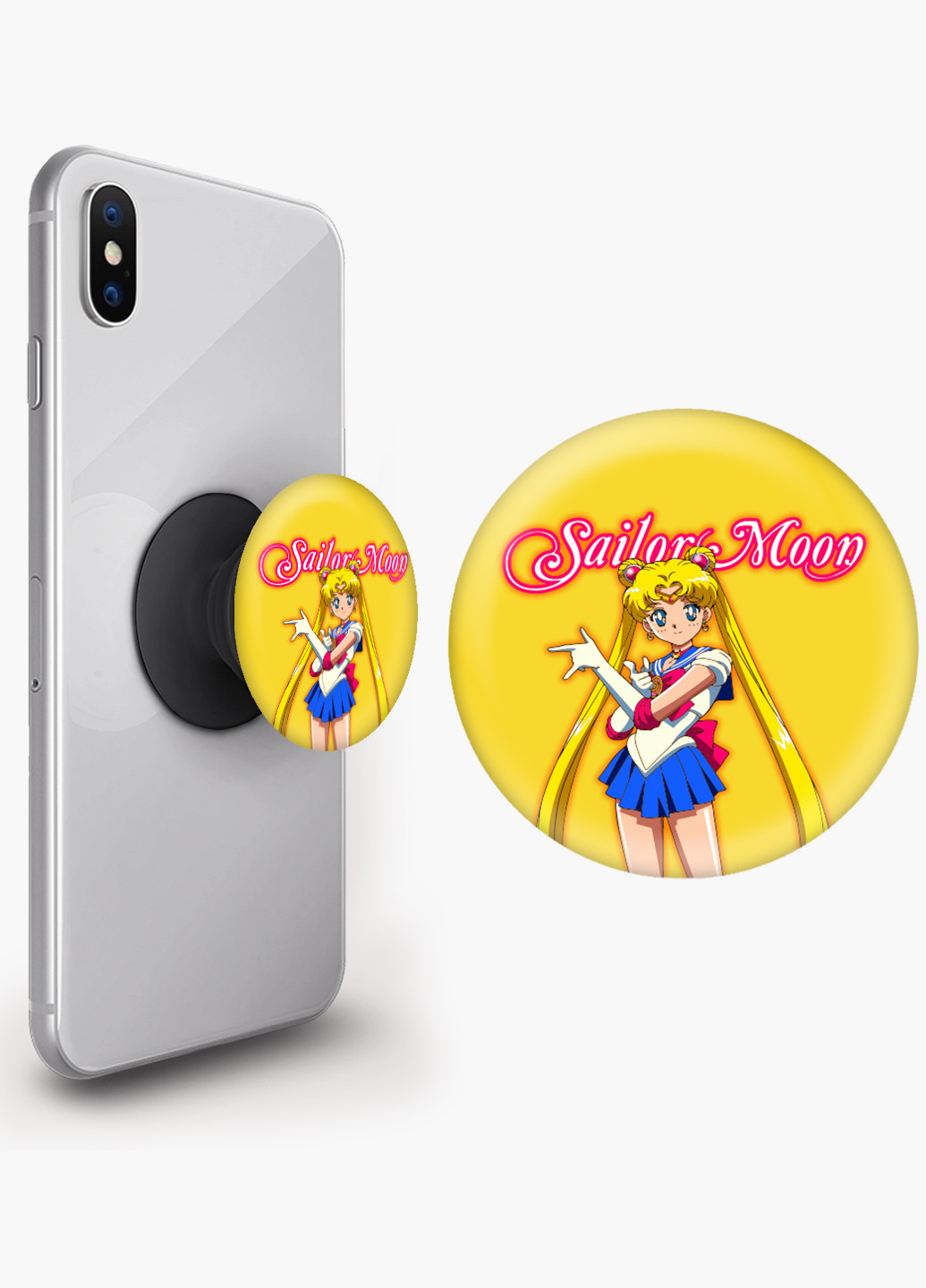 Попсокет (Popsockets) тримач для смартфону Сейлор Мун (Sailor Moon) (8754-2916) Чорний MobiPrint (229014752)