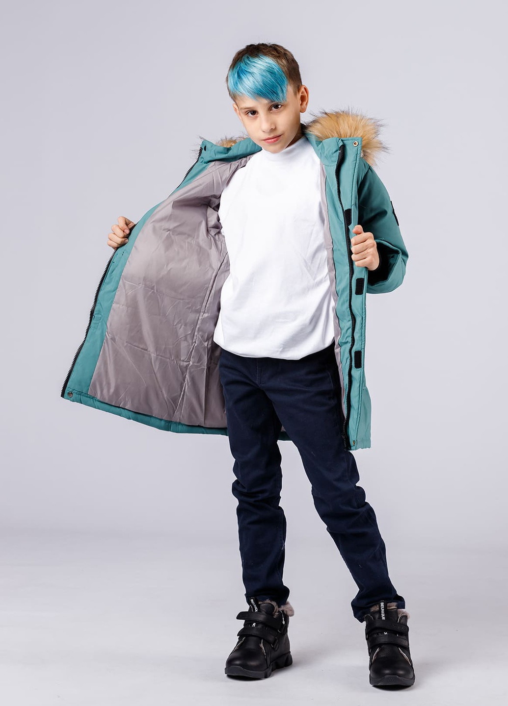 Бірюзова зимня пухова зимова куртка для хлопчика DobraMAMA