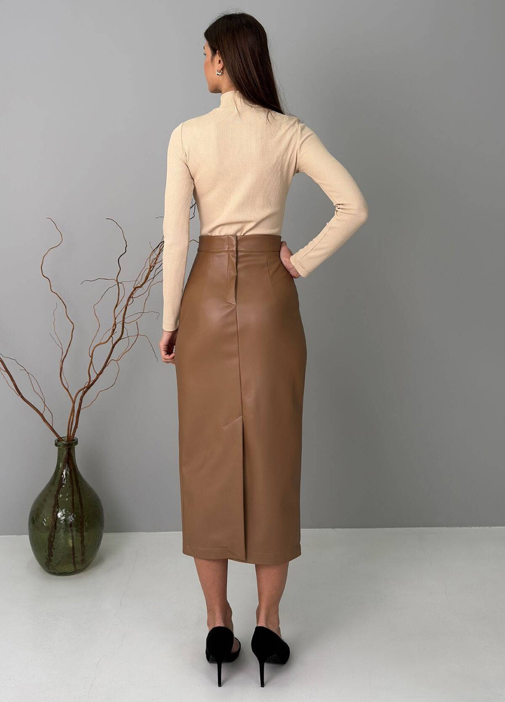 Коричневая кэжуал однотонная юбка No Brand карандаш