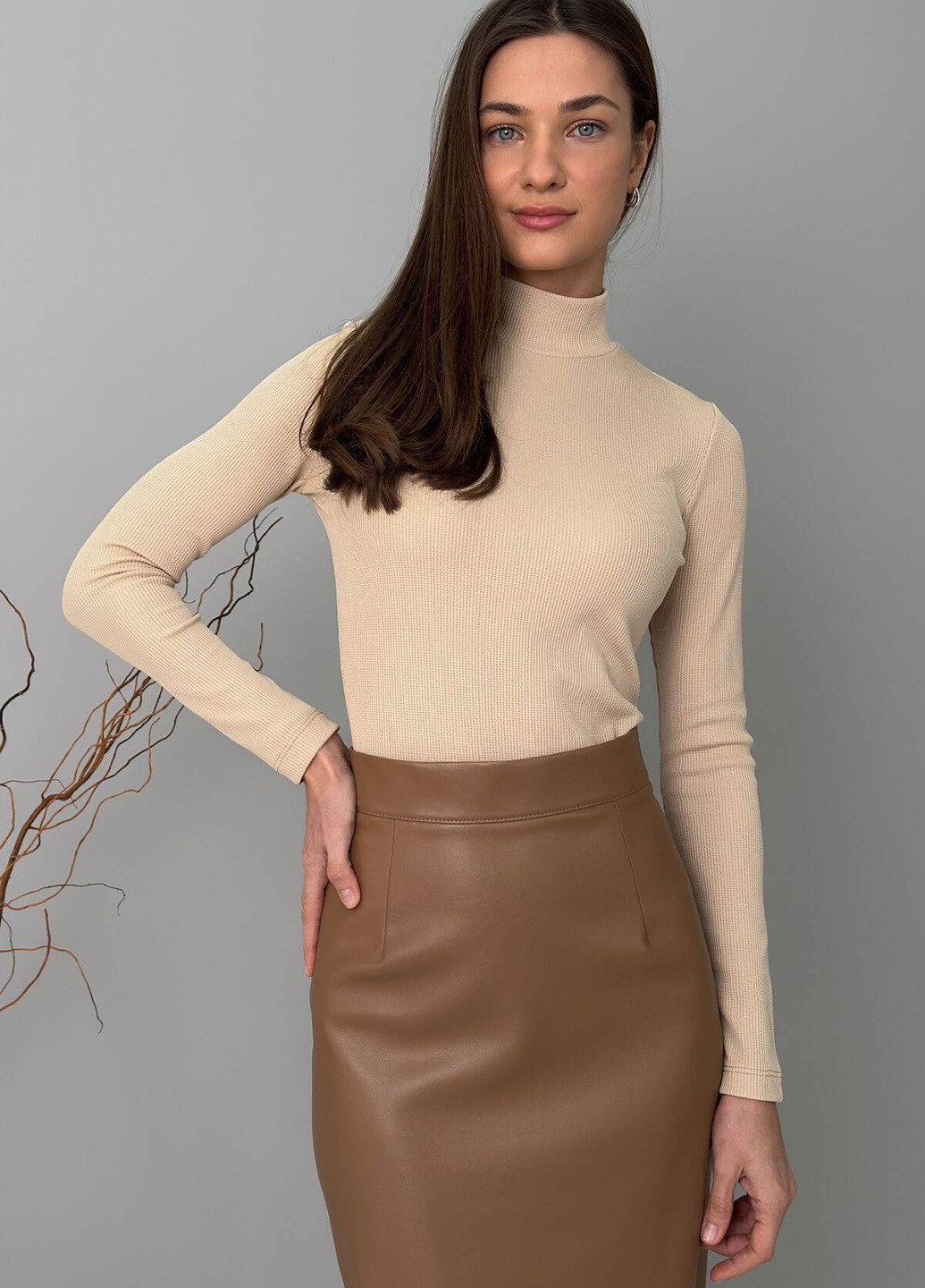 Коричневая кэжуал однотонная юбка No Brand карандаш