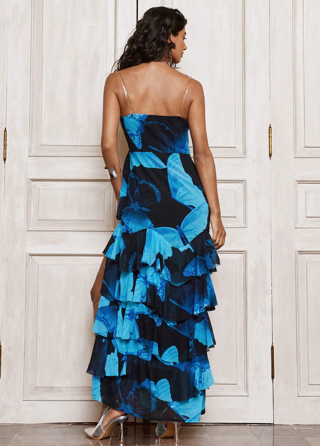 Чорна кежуал сукня з відкритими плечима SHEIN метелики