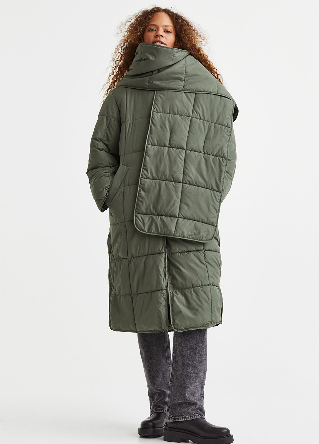 Оливковая (хаки) демисезонная куртка удленьонная свободного кроя H&M