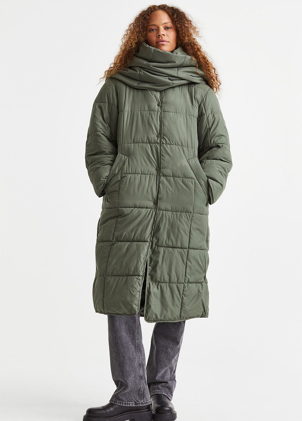 Оливковая (хаки) демисезонная куртка удленьонная свободного кроя H&M
