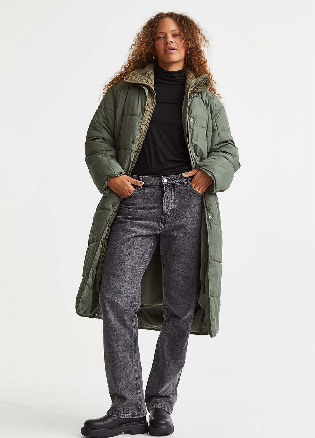 Оливковая (хаки) демисезонная куртка удленьонная свободного кроя H&M