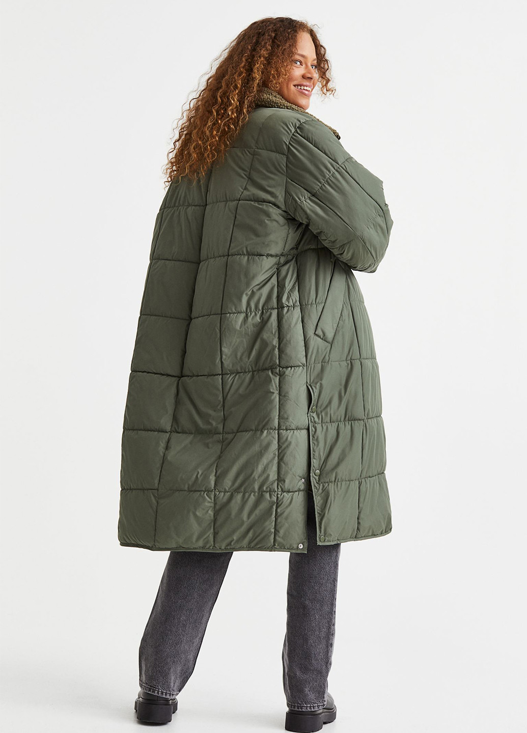 Оливковая (хаки) демисезонная куртка удленьонная свободного кроя H&M