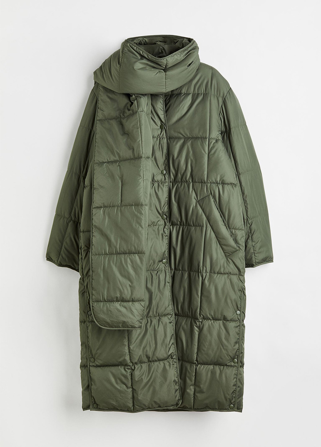 Оливковая (хаки) демисезонная куртка удленьонная свободного кроя H&M