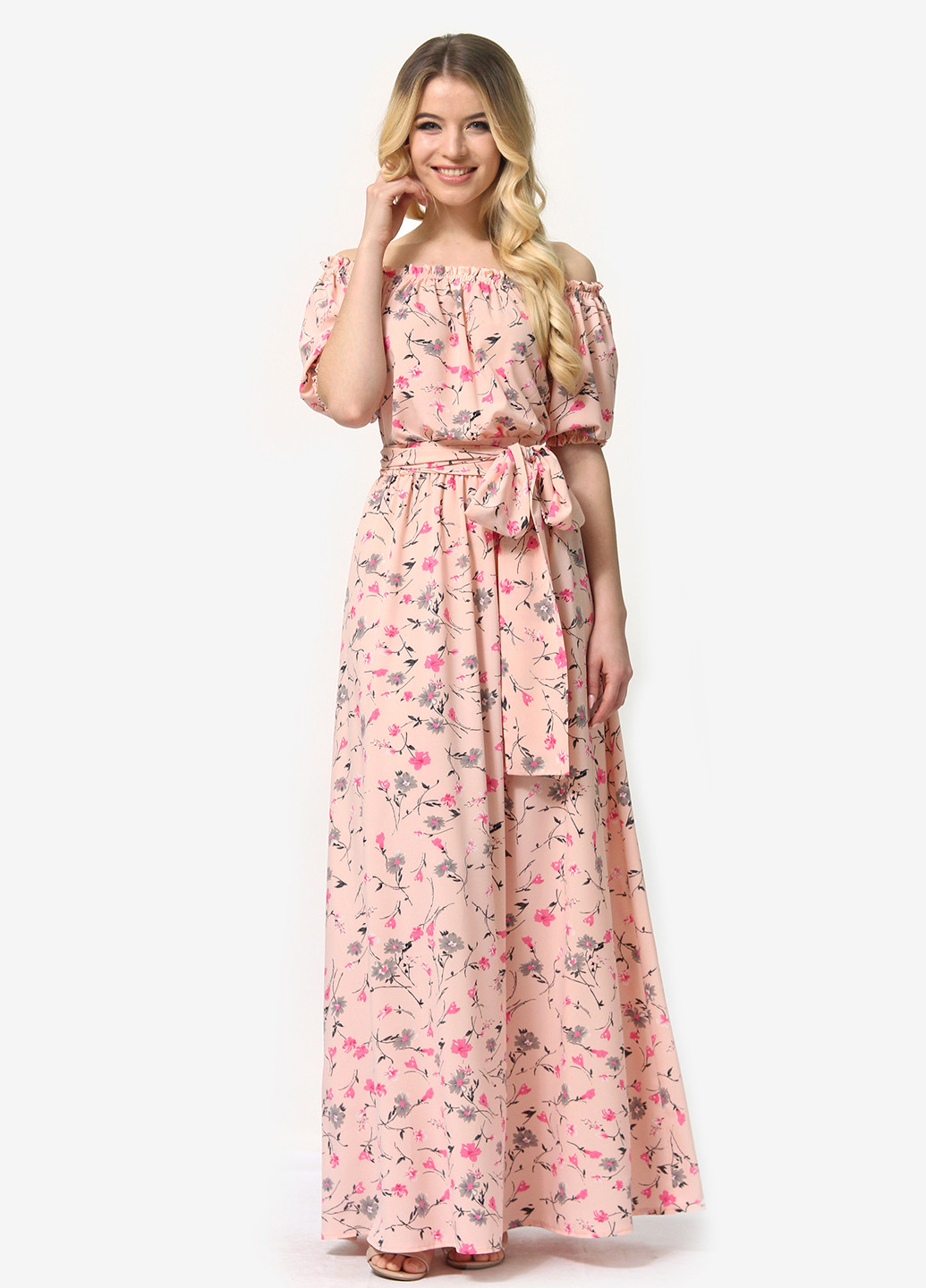 Светло-розовое кэжуал платье в стиле ампир Lila Kass с цветочным принтом