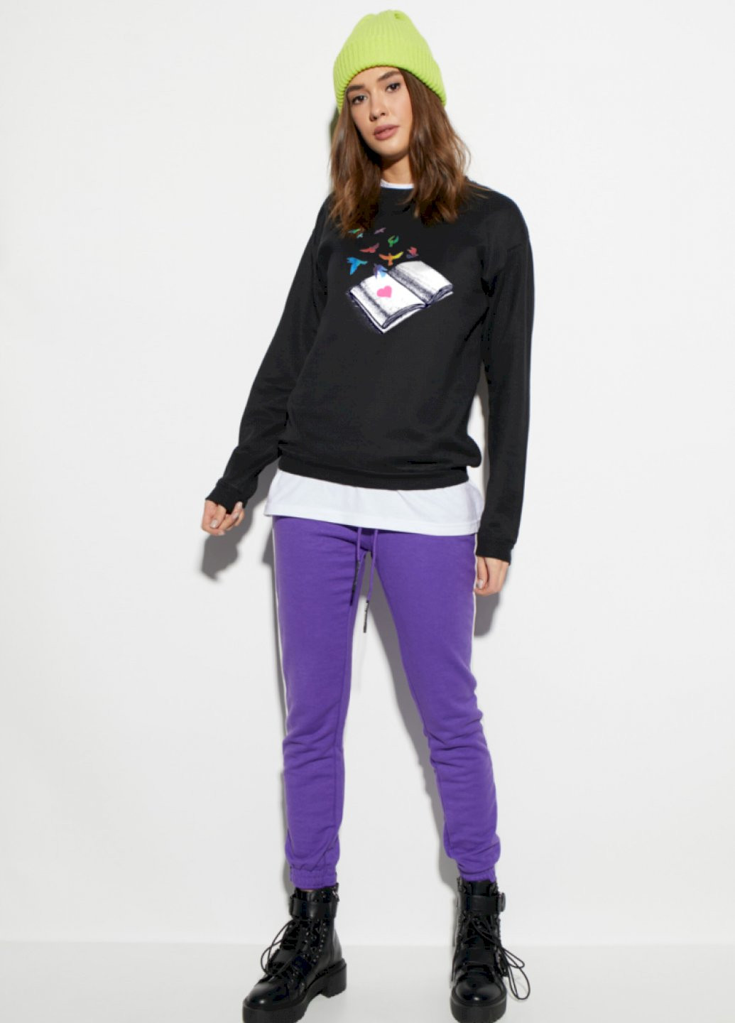 Чорний світшот жіночий /no flis/ YAPPI малюнок (251467821)