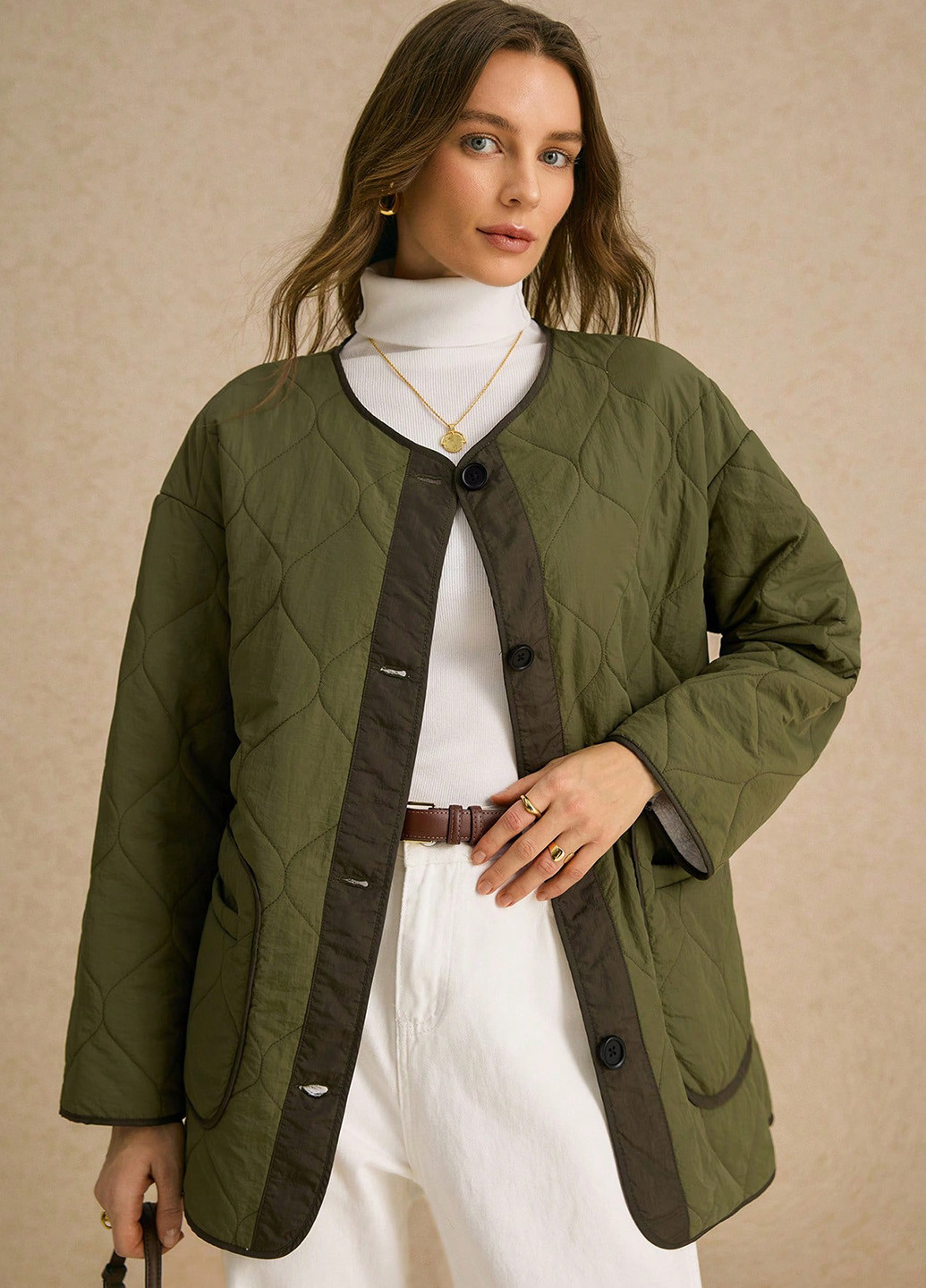 Оливкова (хакі) зимня куртка куртка-піджак SHEIN