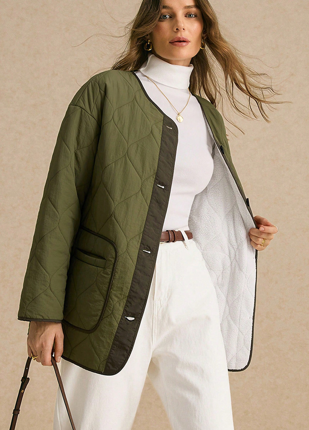 Оливкова (хакі) зимня куртка куртка-піджак SHEIN