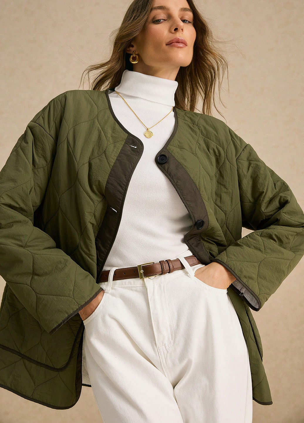 Оливкова (хакі) зимня куртка куртка-піджак SHEIN