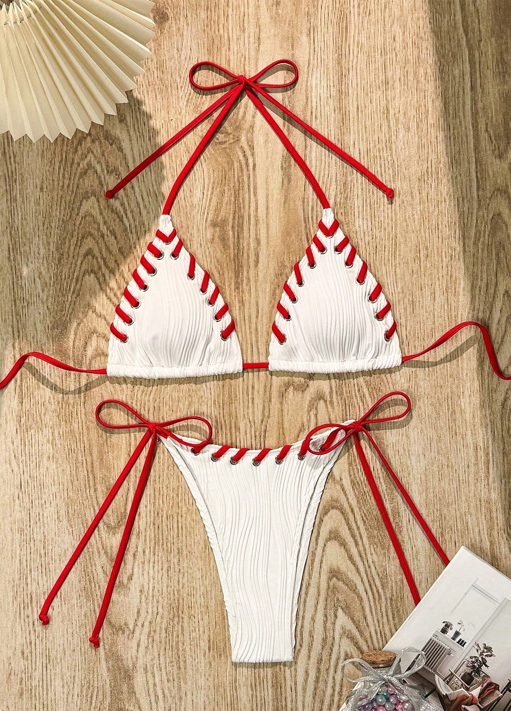 Белый летний купальник (лиф, трусики) бикини, раздельный SHEIN