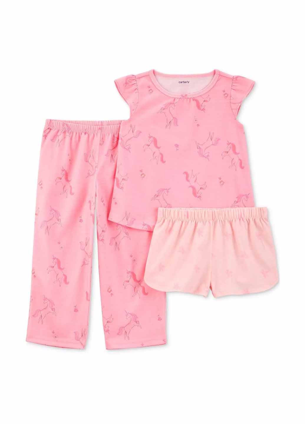 Рожева всесезон піжама (футболка, штани, шорти) футболка + шорти + брюки Carter's