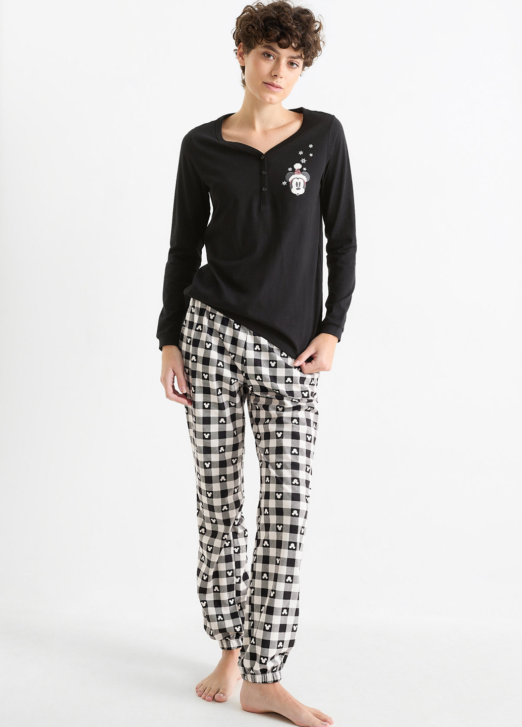 Черно-белая всесезон пижама (лонгслив, брюки) лонгслив + брюки C&A