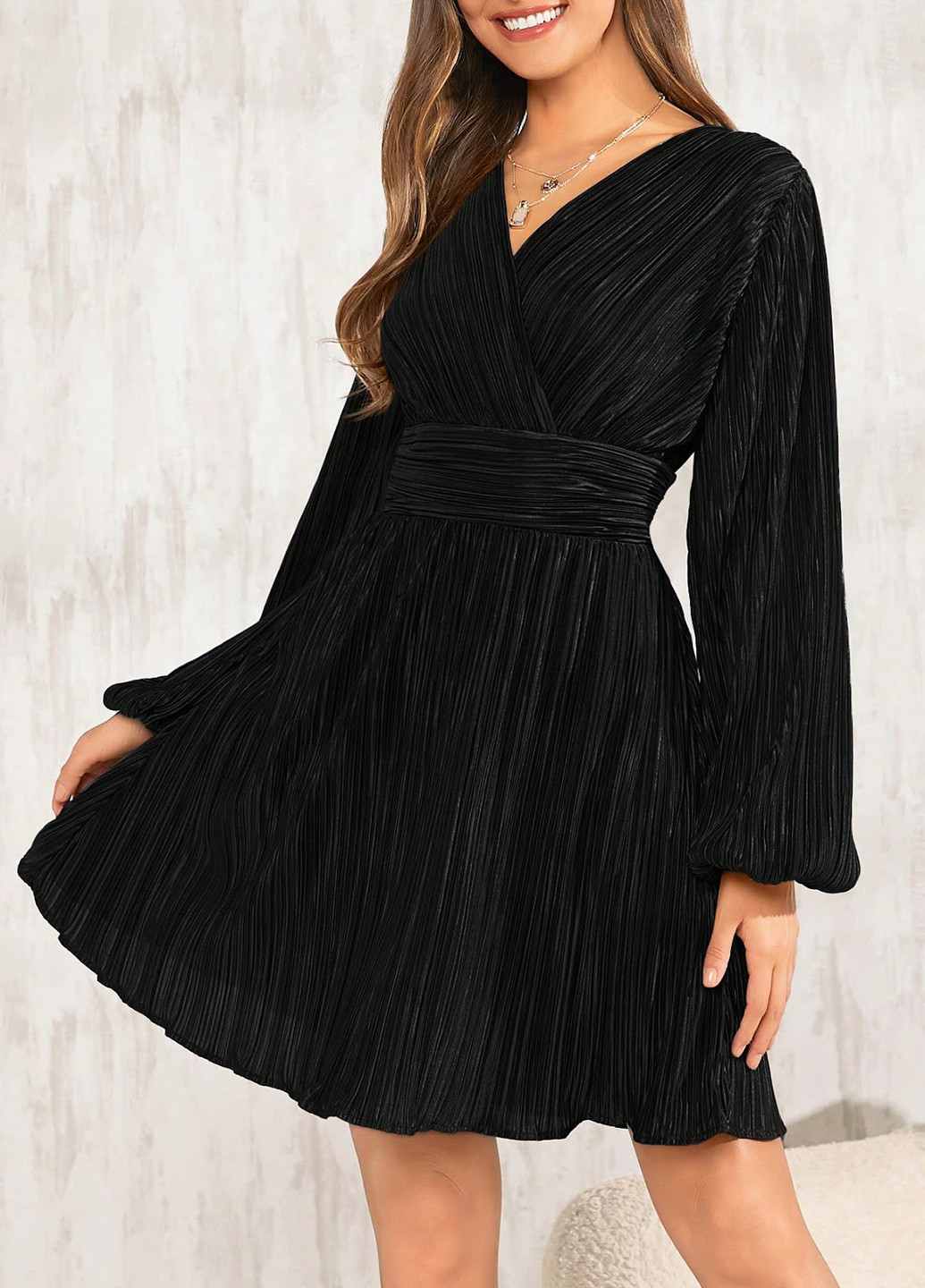 Черное кэжуал платье клеш, плиссированное SHEIN однотонное