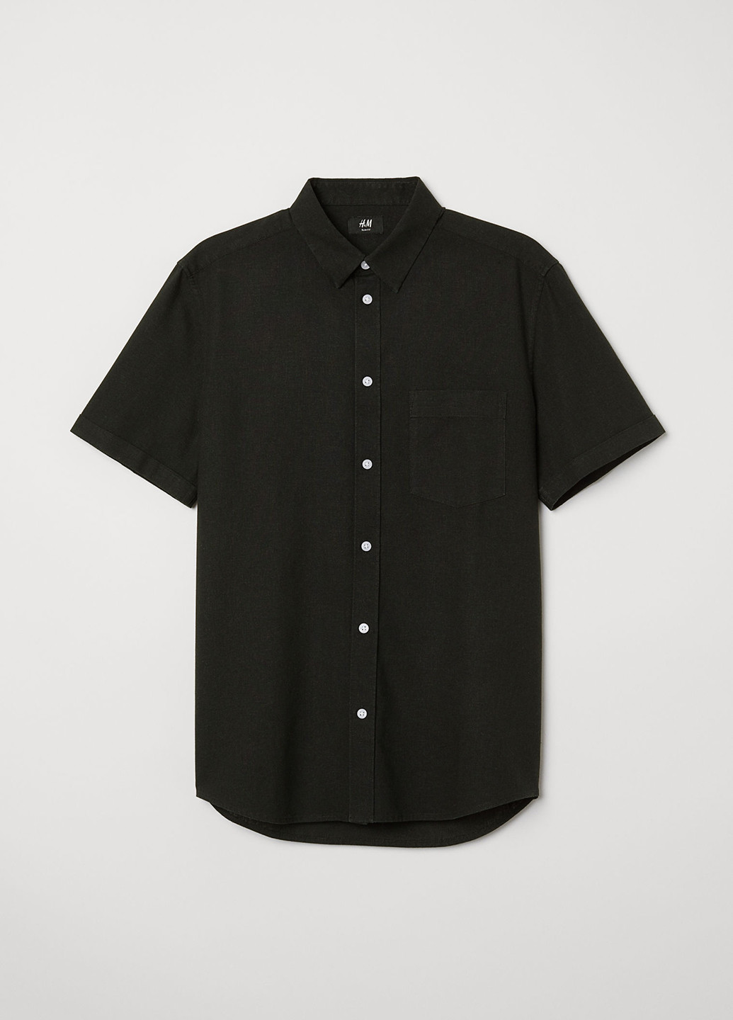 Сорочка H&M однотонна чорна кежуал бавовна, льон
