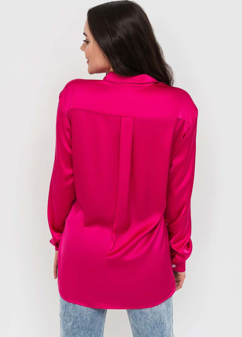 Фуксиновая (цвета Фуксия) кэжуал рубашка однотонная BeART с длинным рукавом