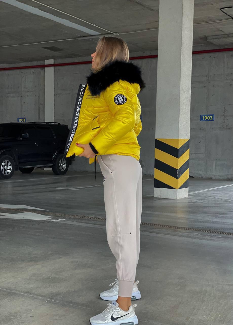 Желтая зимняя женская зимний пуховик плащевка xs-4xl (40 42 44 46 48 50 52 54) теплая короткая куртка желтая No Brand