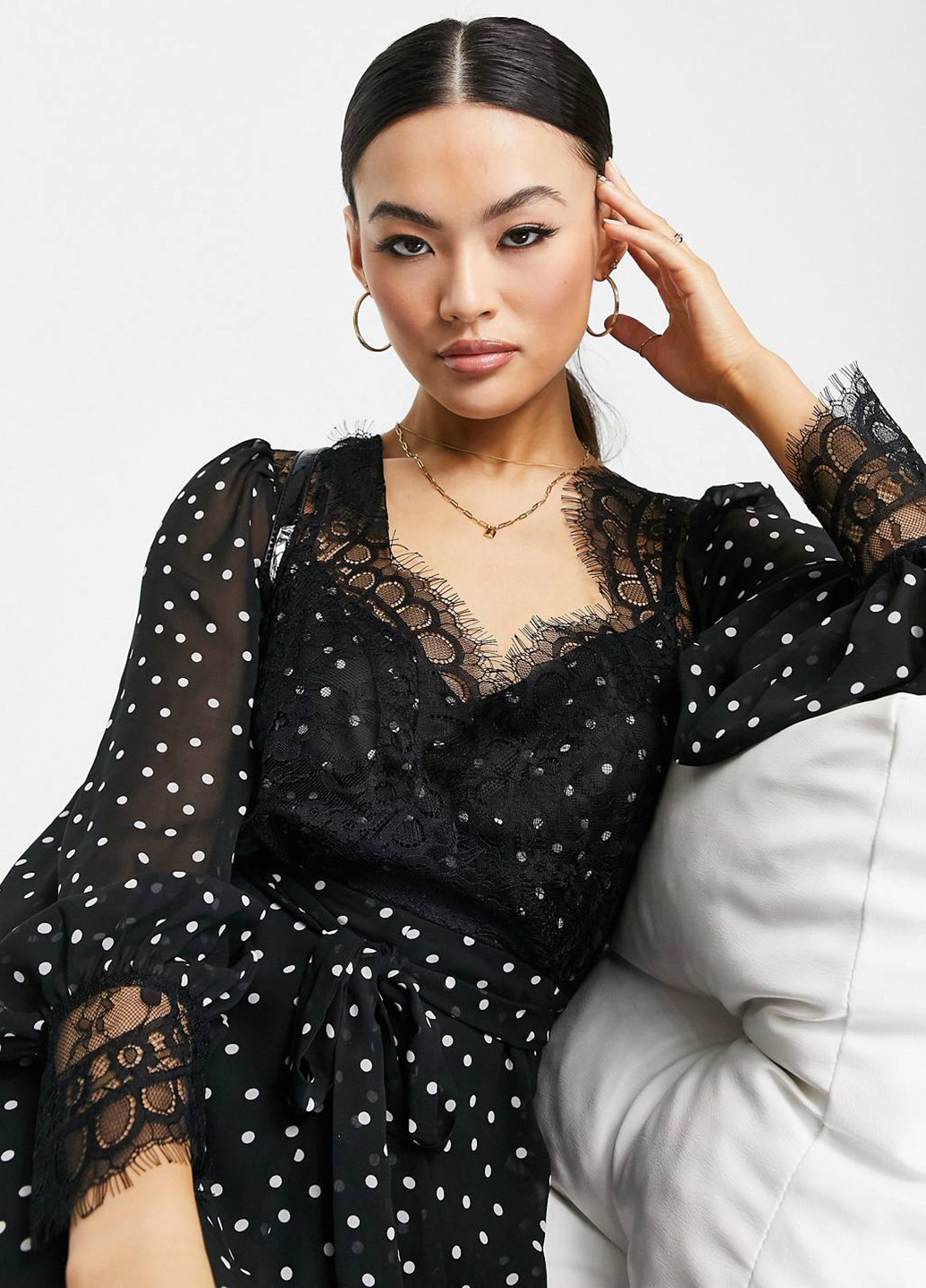 Черное кэжуал платье клеш Asos в горошек