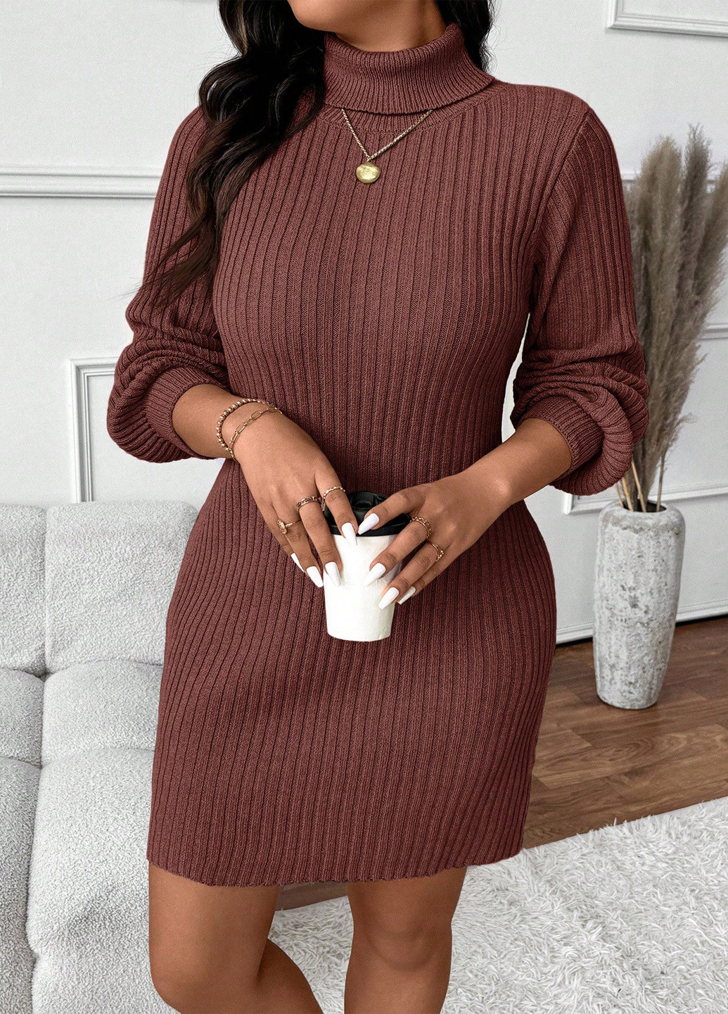 Коричневое кэжуал платье платье-свитер SHEIN меланжевое