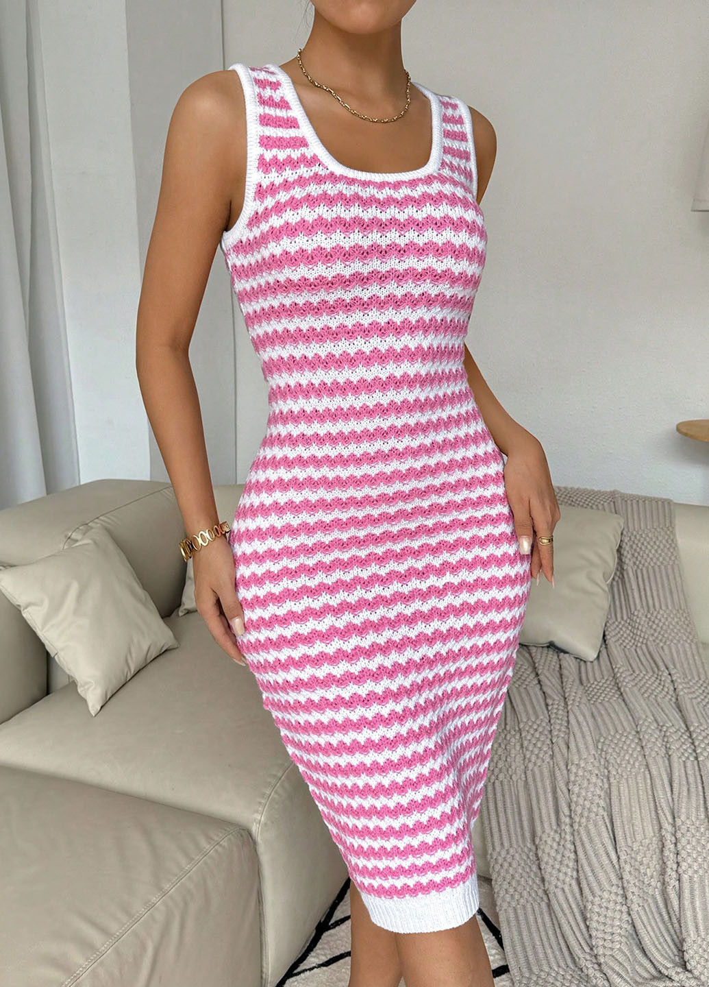 Комбінована кежуал сукня силуетна SHEIN в смужку