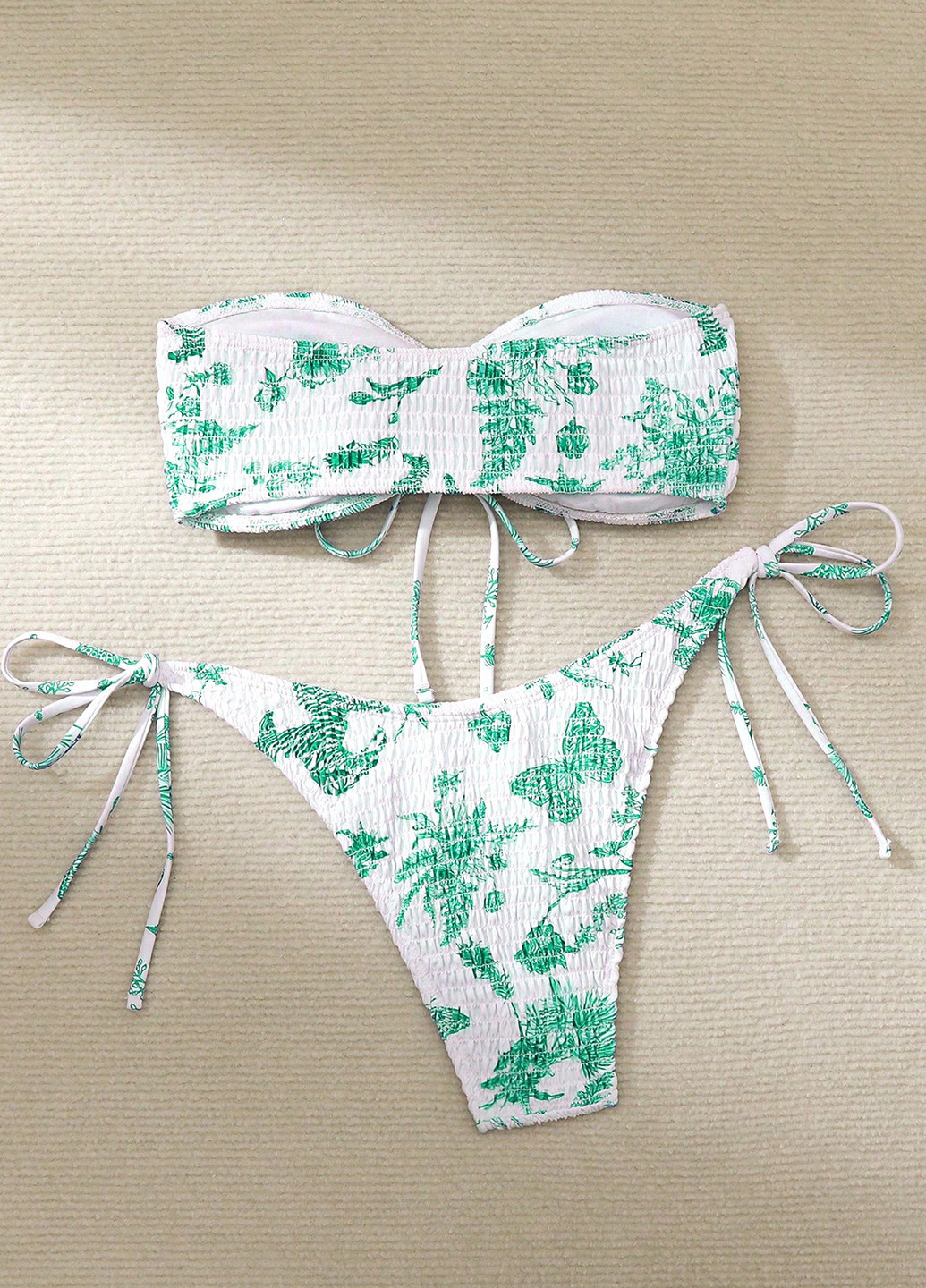 Зеленый летний купальник (лиф, трусики) бандо, раздельный SHEIN