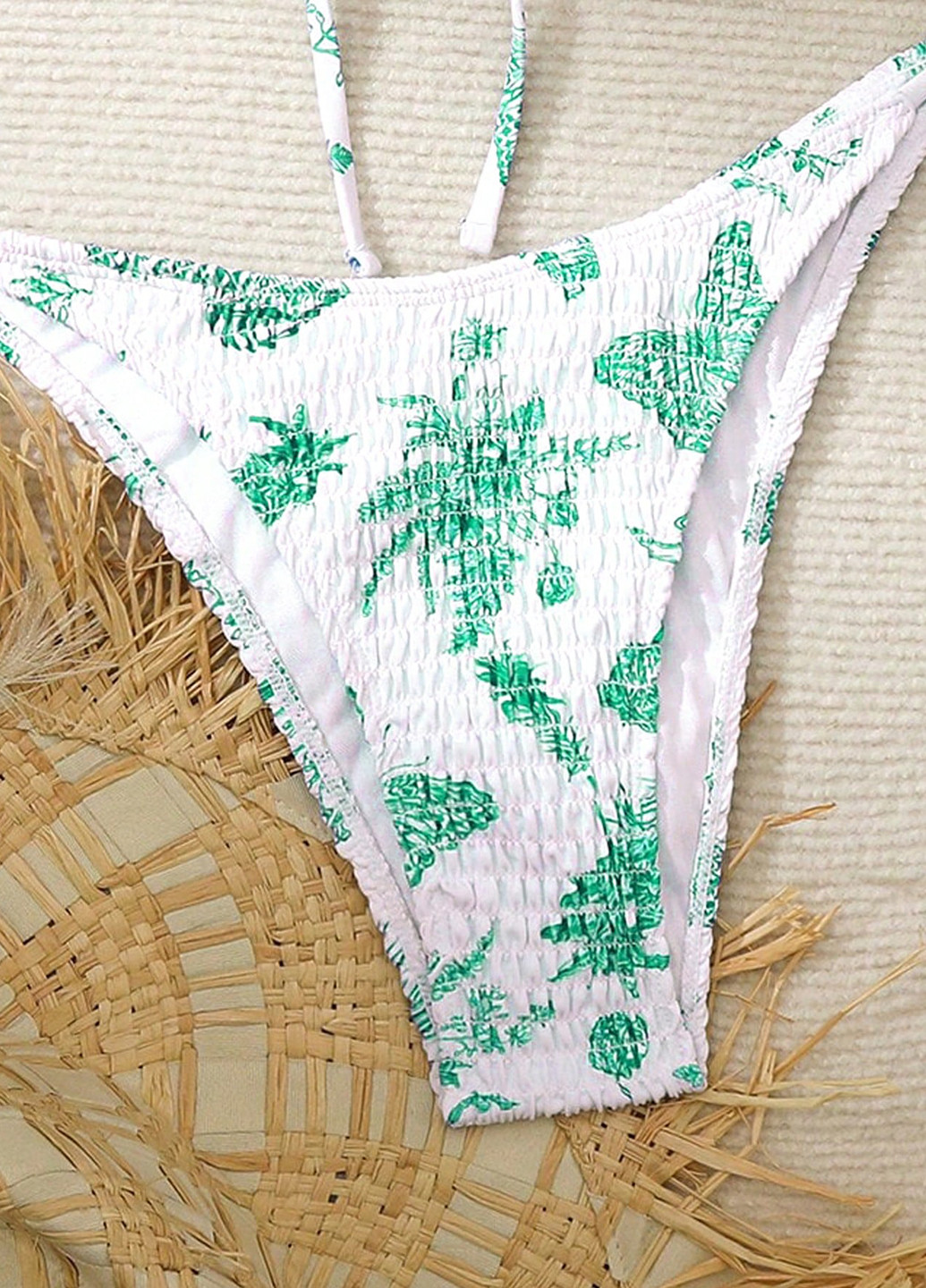 Зеленый летний купальник (лиф, трусики) бандо, раздельный SHEIN