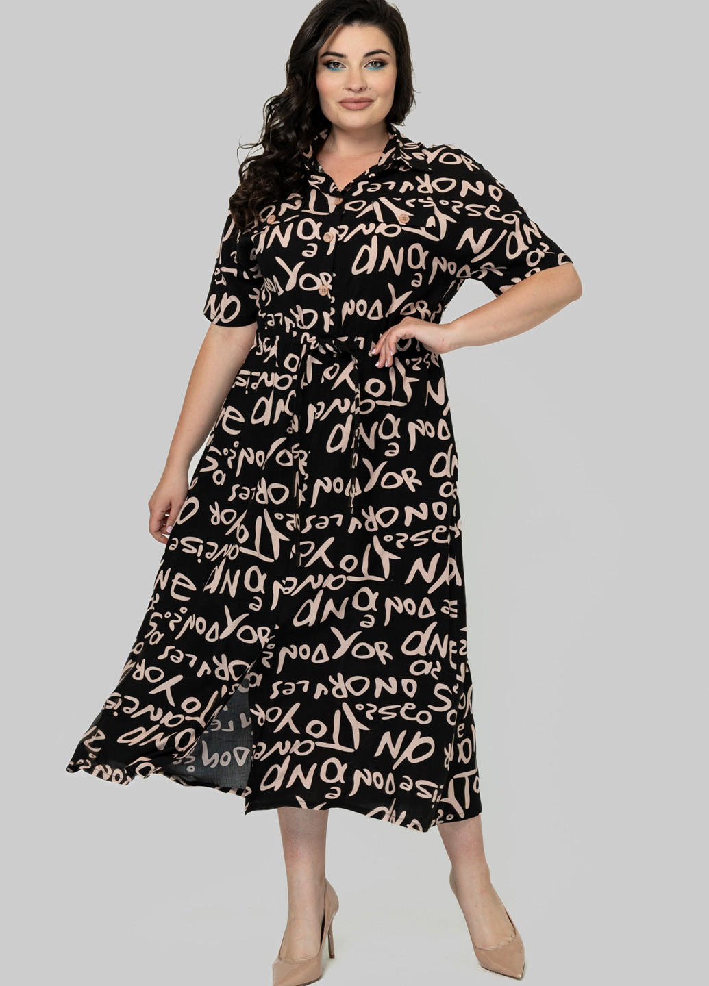 Комбинированное кэжуал платье а-силуэт A'll Posa с надписью