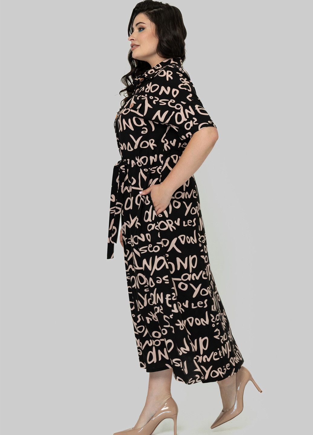 Комбинированное кэжуал платье а-силуэт A'll Posa с надписью