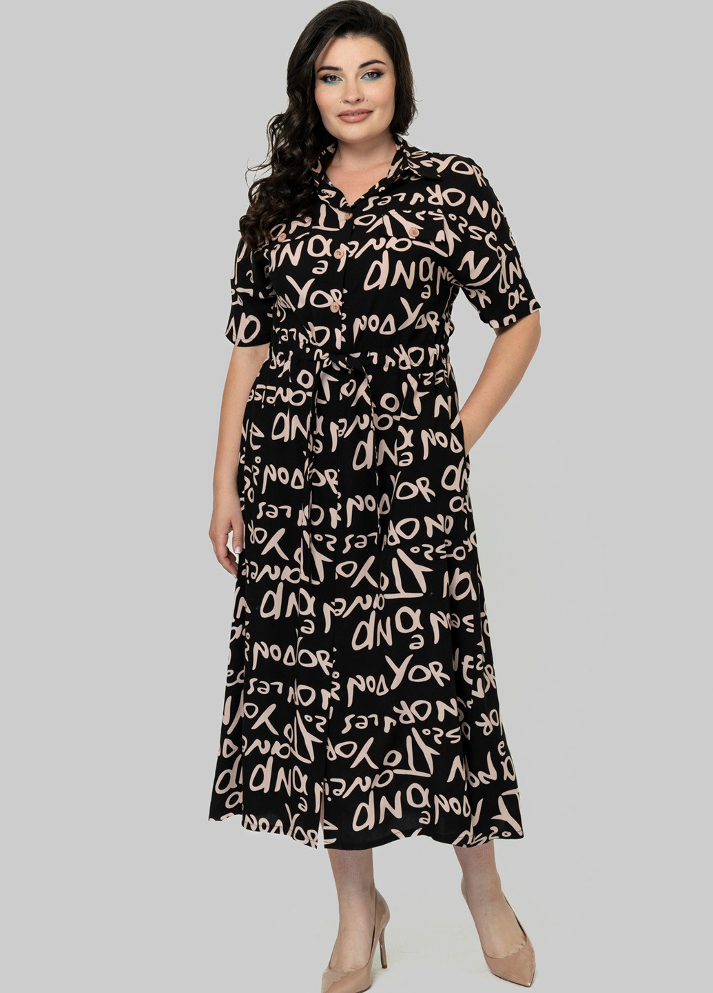 Комбинированное кэжуал платье а-силуэт A'll Posa с надписью