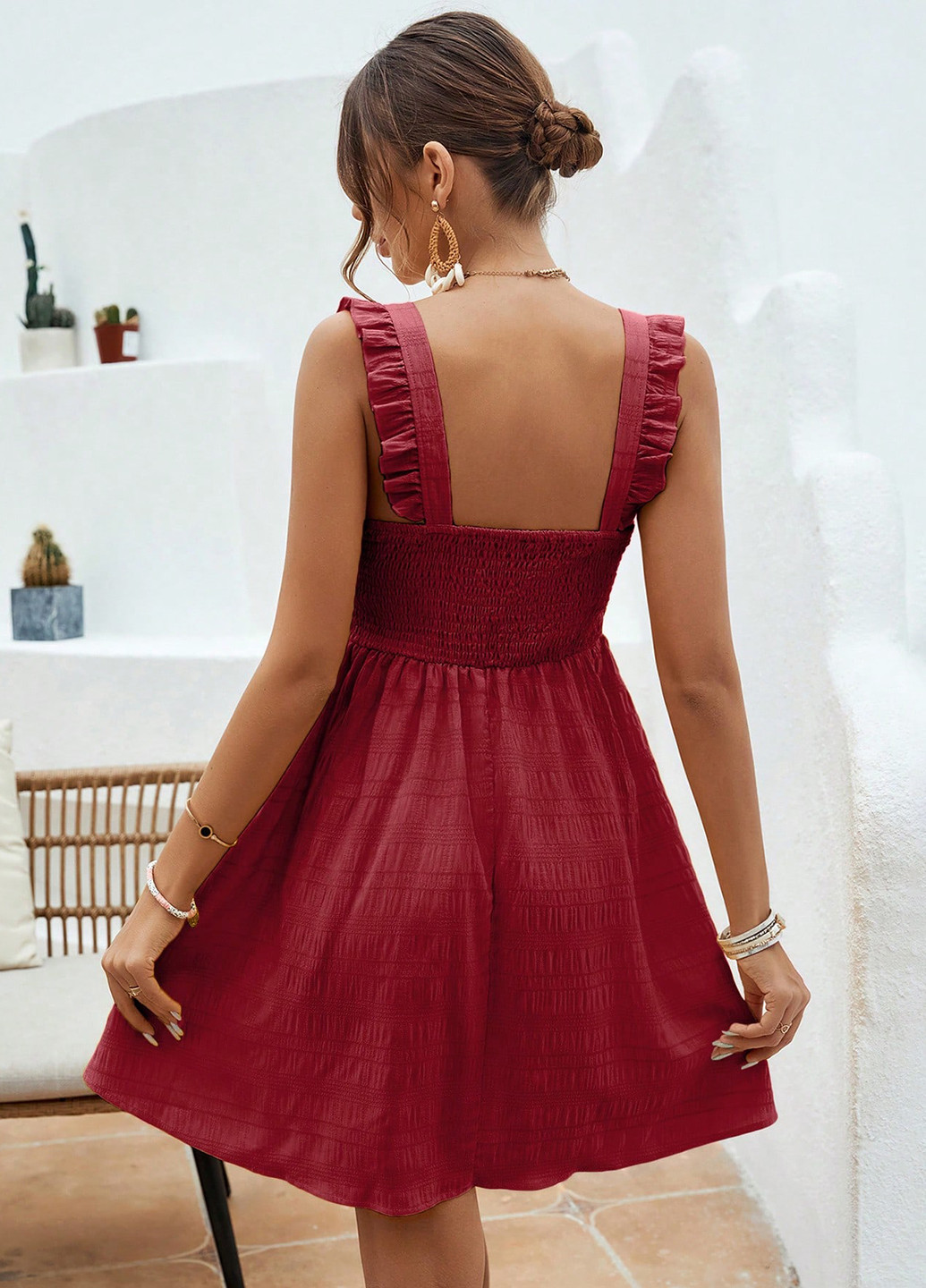 Бордова кежуал сукня з спідницею-сонце, з відкритою спиною SHEIN однотонна