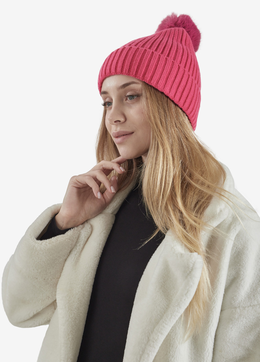 Шапка женская зимняя вязаная бини с помпоном Regina Notte (254804032)