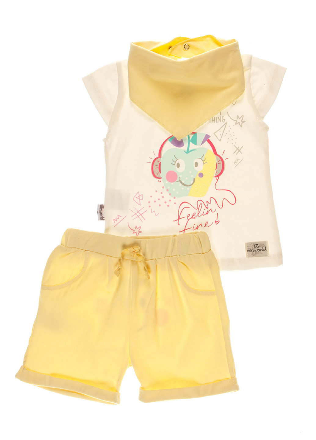 Жовтий літній комплект (футболка, шорти, манишка) Miniworld