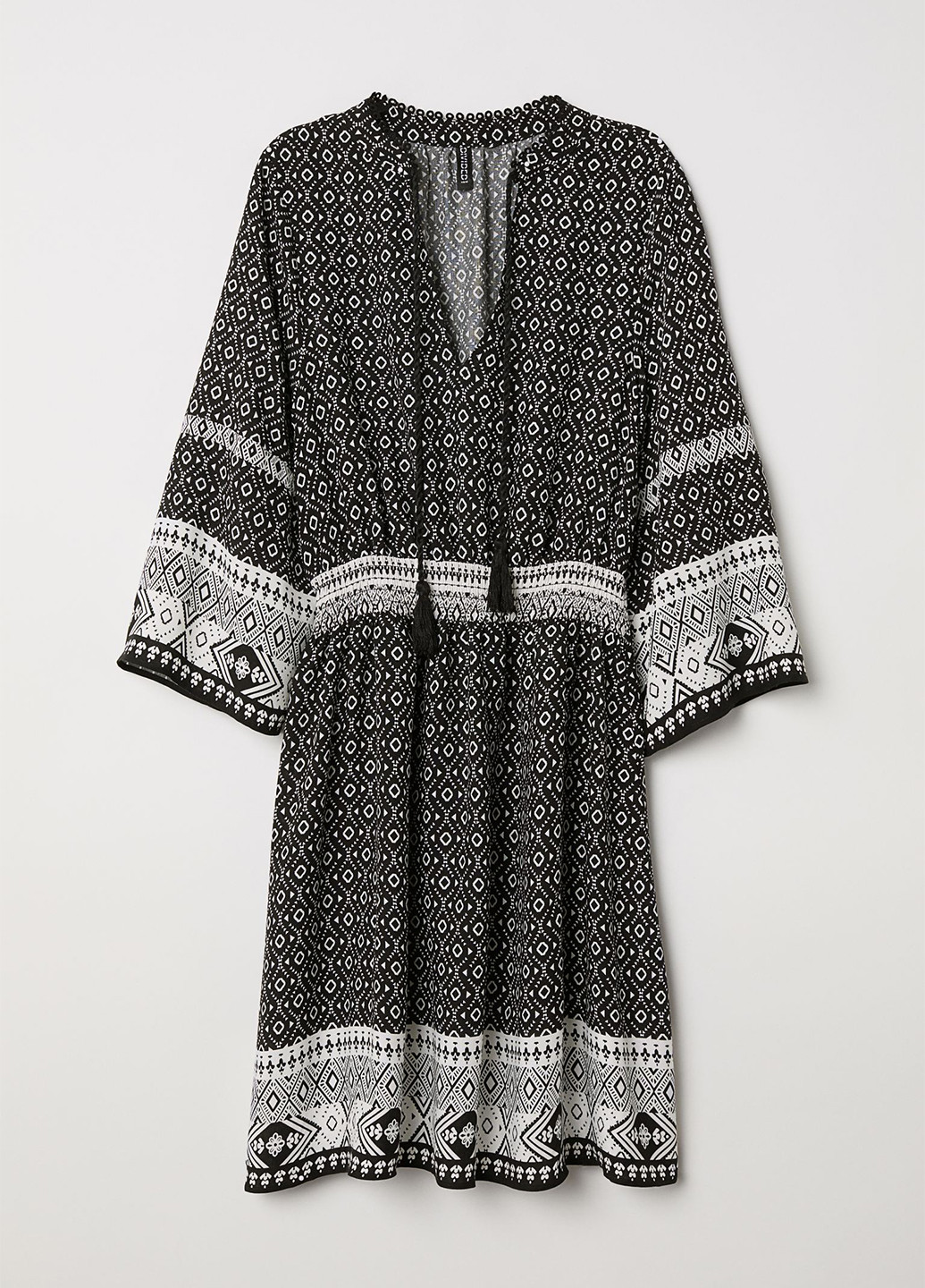 Черно-белое кэжуал платье клеш H&M с орнаментом