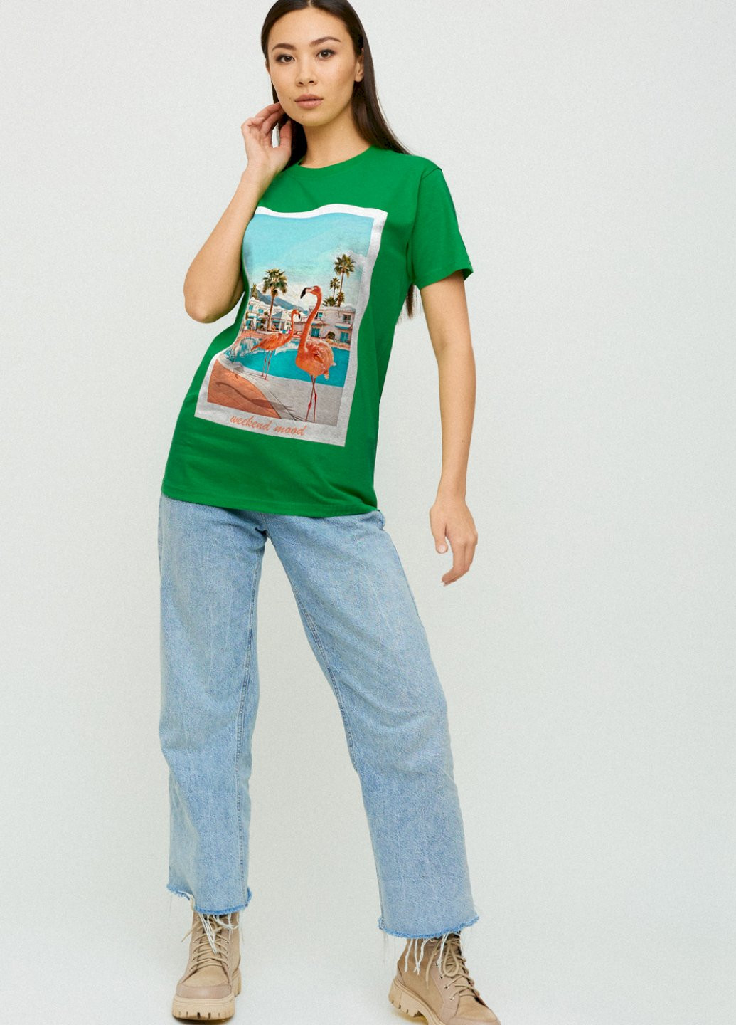 Зелена демісезон футболка boyfriend / air print / YAPPI