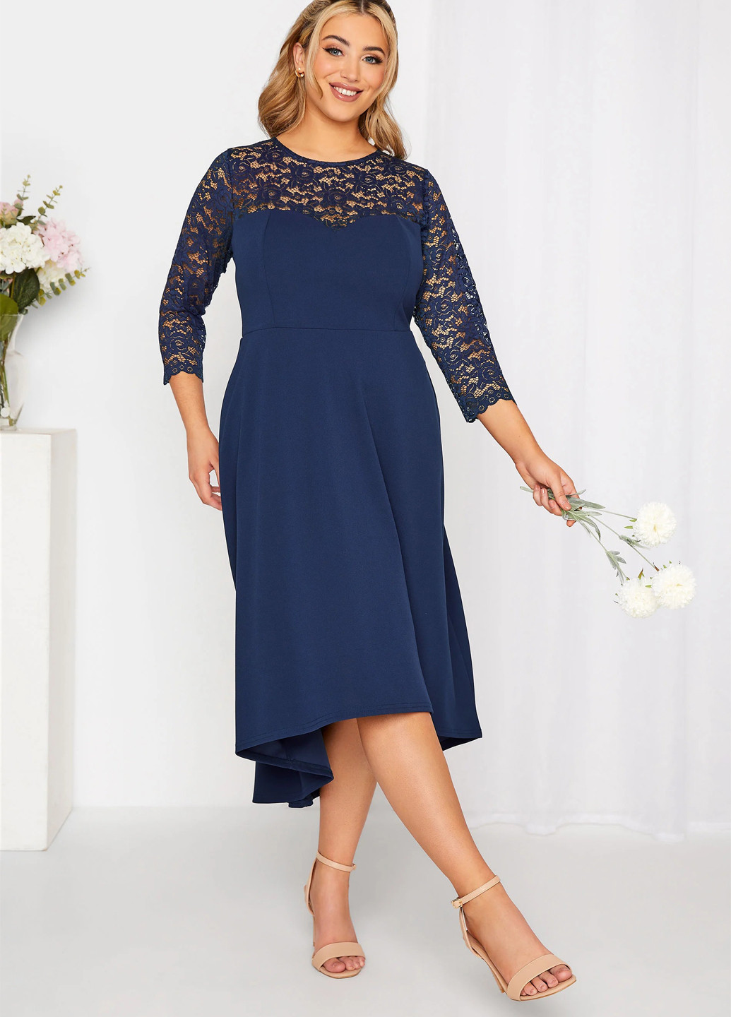 Темно-синя коктейльна сукня з спідницею-сонце SHEIN однотонна