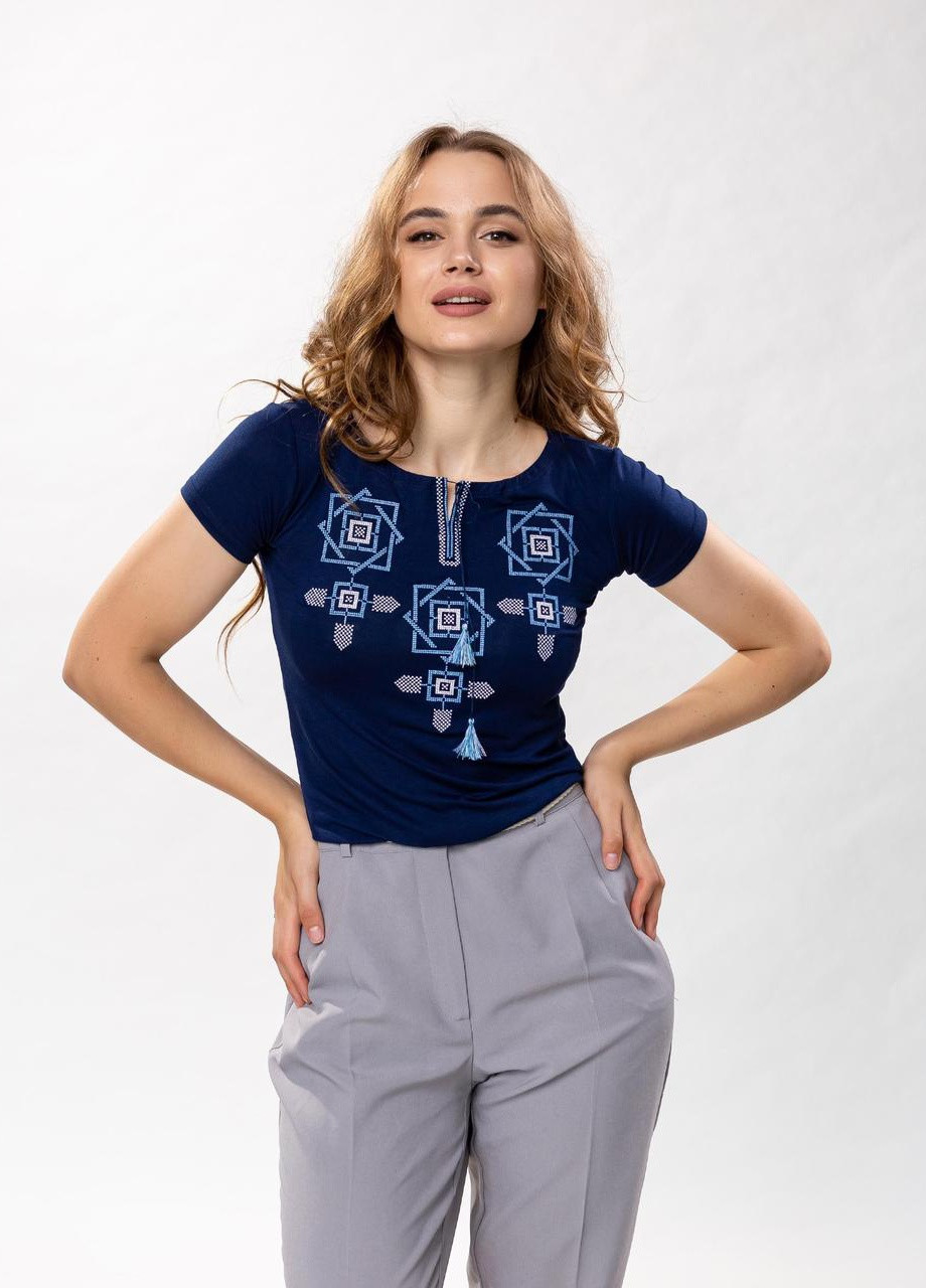 Жіноча вишита футболка Оберіг синя Melanika (250206166)