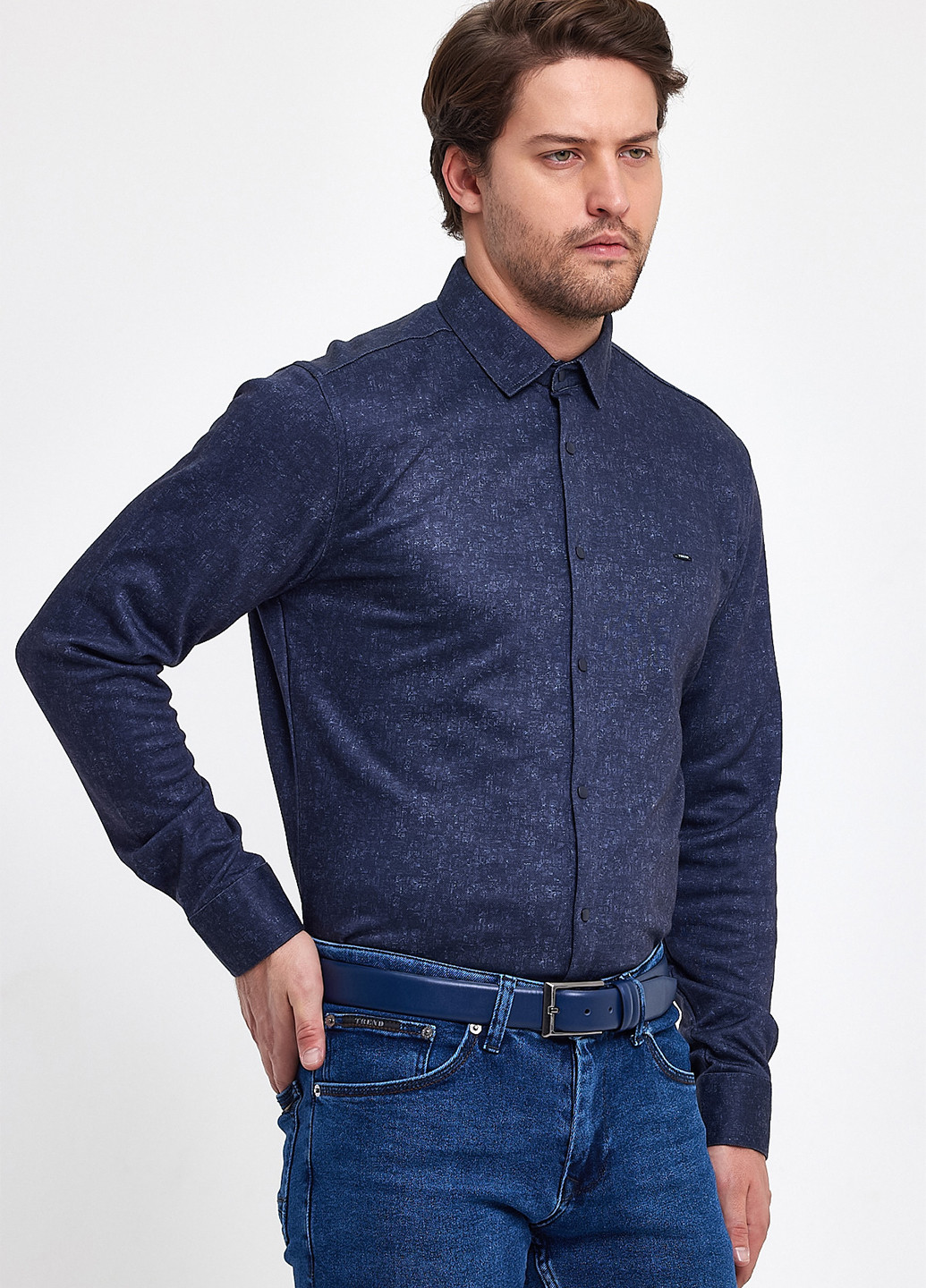 Темно-синяя кэжуал рубашка меланж Trend Collection