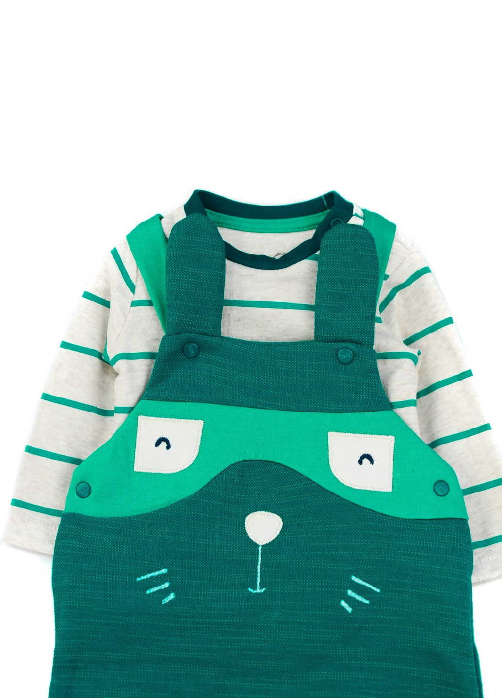 Зелений демісезонний костюм дитячий в смужку з зайкою Qoopixie