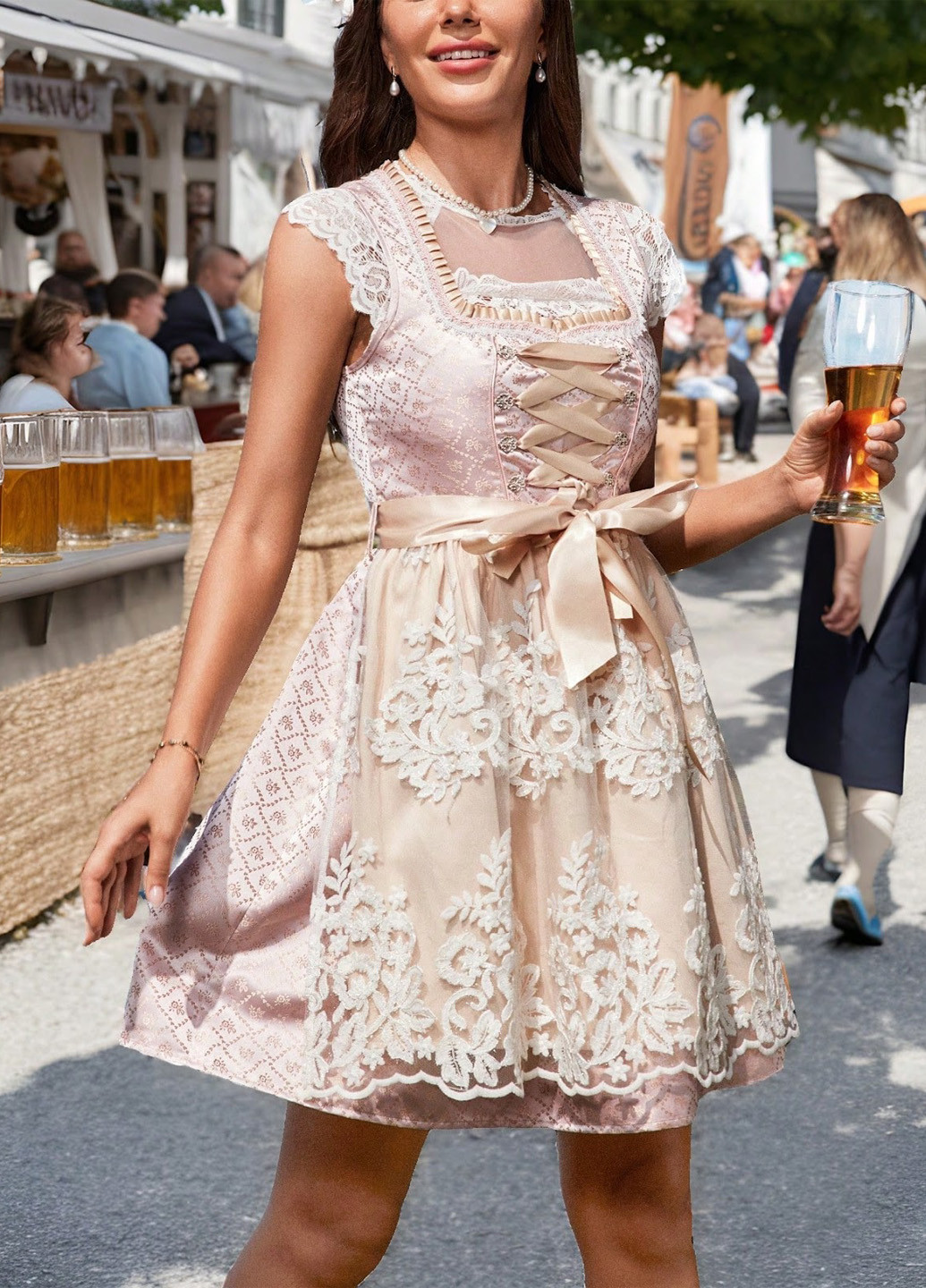 Пудровое кэжуал платье а-силуэт SHEIN однотонное