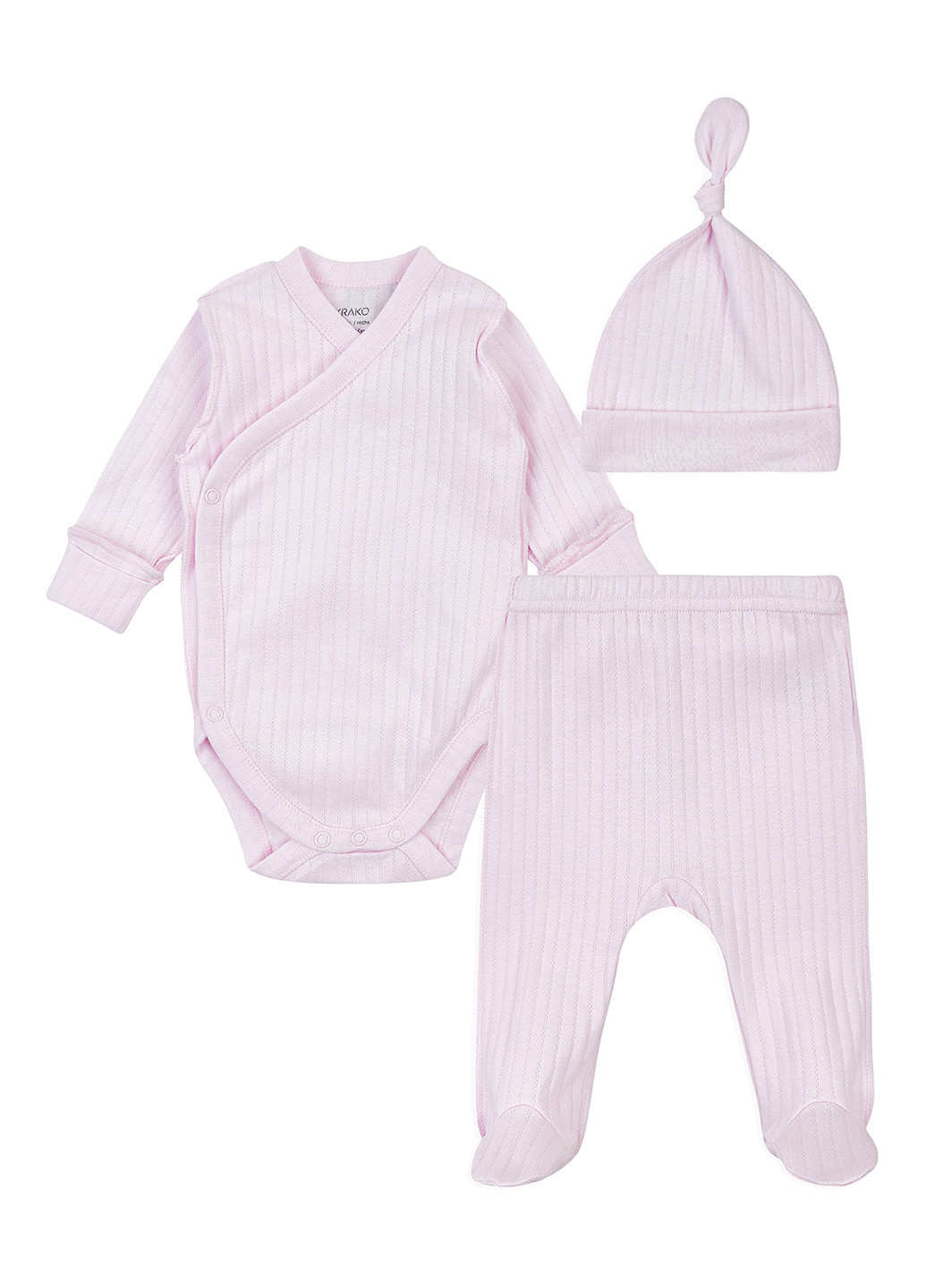 Рожевий демісезонний комплект (боді, повзунки, шапка) KRAKO