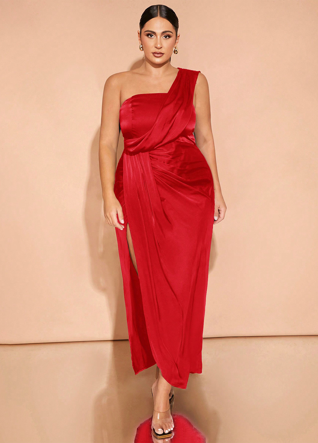 Червона вечірня сукня на одне плече SHEIN однотонна