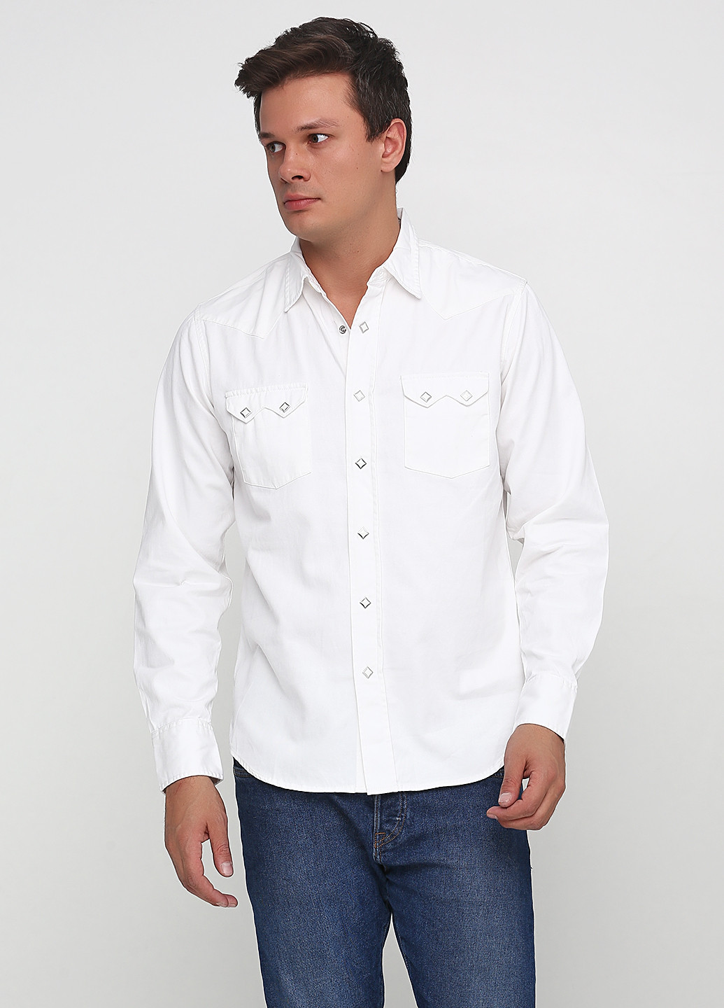 Белая кэжуал рубашка однотонная Emmett с длинным рукавом