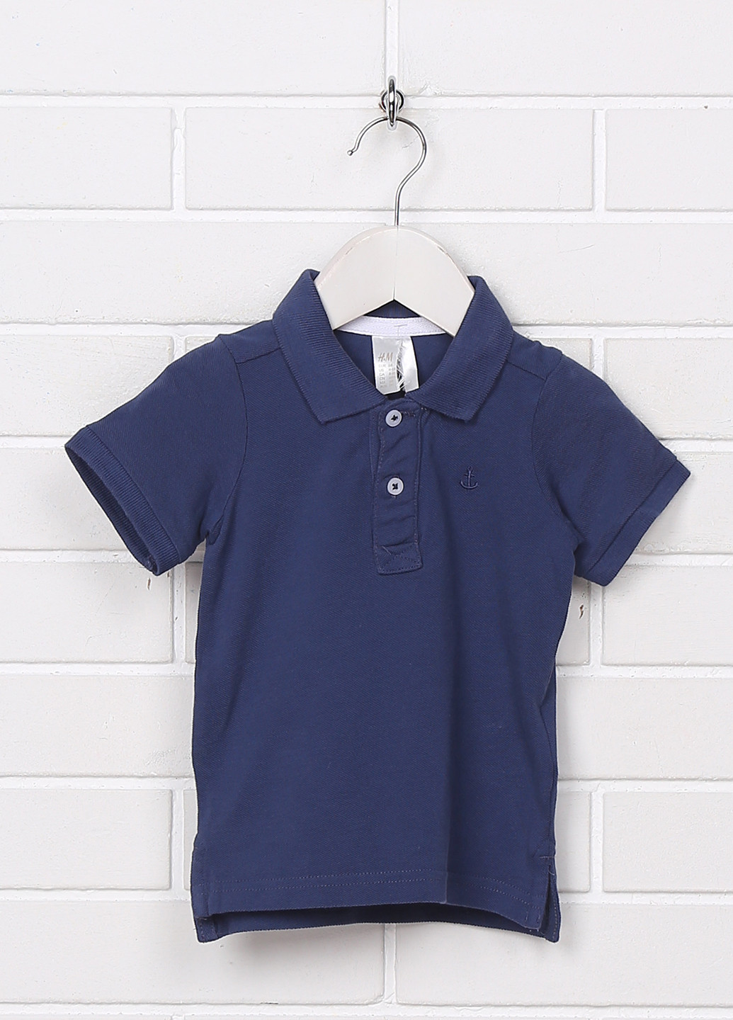 Темно-синяя детская футболка-поло для мальчика H&M однотонная