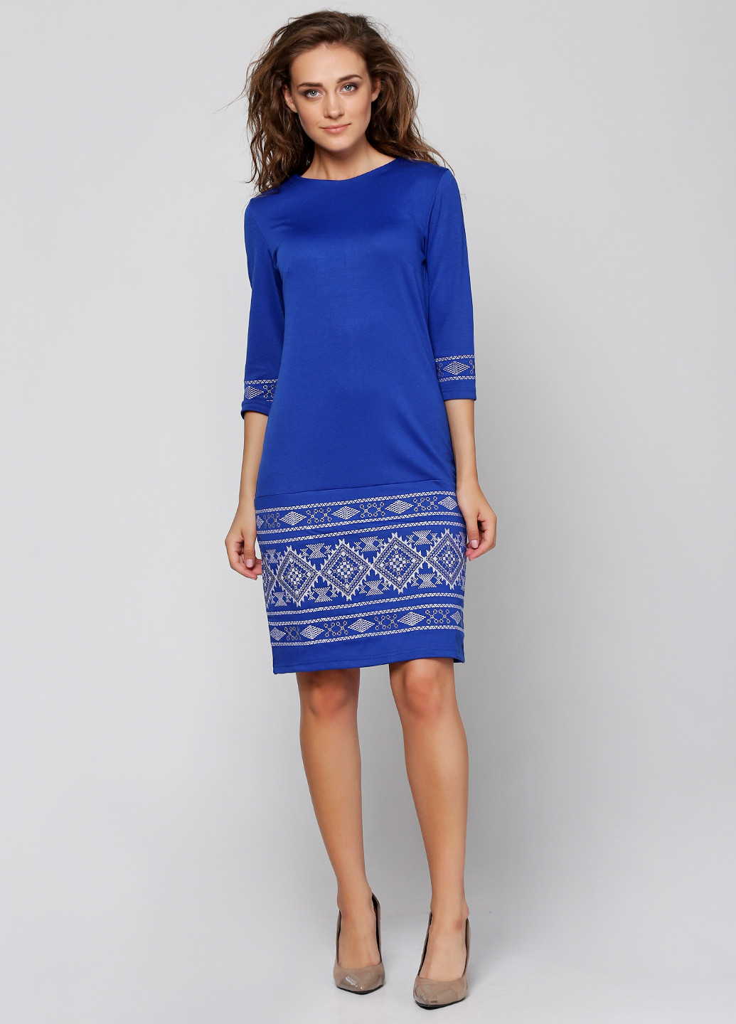 Синя кежуал сукня коротка ЕтноМодерн з орнаментом