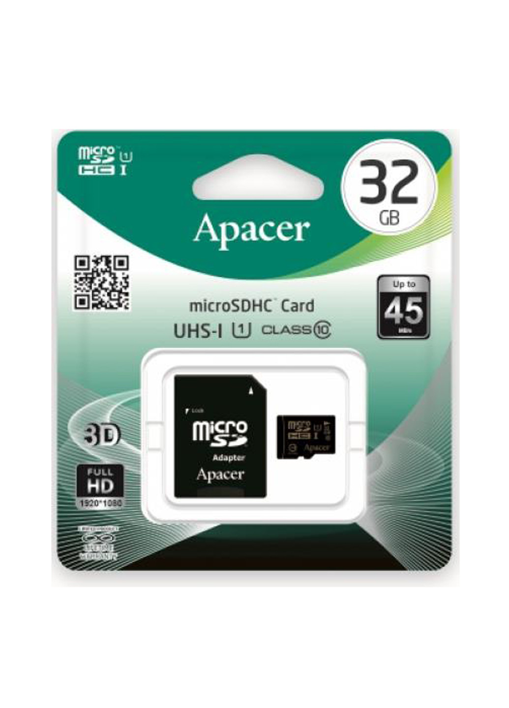 Карта памяти microSDHC 32GB C10 UHS-I + SD-adapter (AP32GMCSH10U1-R) Apacer Карта памяти Apacer microSDHC 32GB C10 UHS-I + SD-adapter (AP32GMCSH10U1-R) чёрные