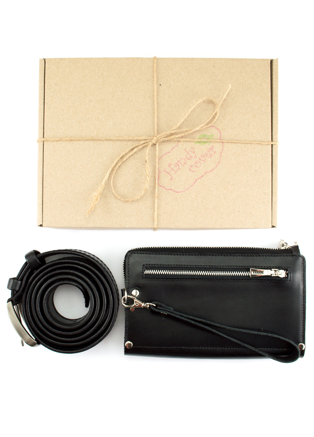 Подарочный набор №34: Мужской клатч + ремень (черный) HandyCover однотонный чёрный